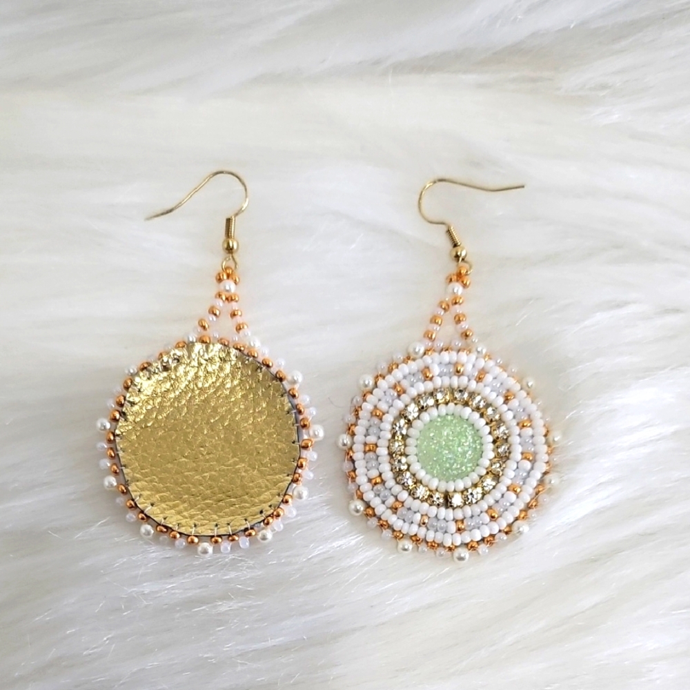 Elegant Gold and White Beaded Earrings